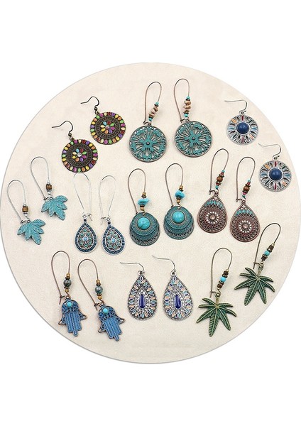 No.13 Boyutu Kadınlar Için Retro Boho Çiçek Boncuklu Yaprak Düşen Küpe Moda Takılar Geometrik Desenli Yuvarlak Küpeler (Yurt Dışından)