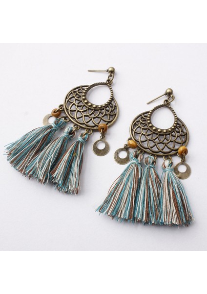 Mavi ve Çok Renkli Stil Kadın Moda Püskül Küpeler ile Dokuma Küpeler Bohem Tarzı (Yurt Dışından)