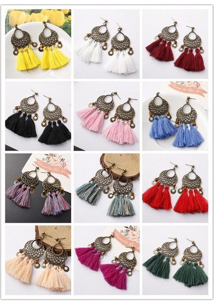 Mavi ve Çok Renkli Stil Kadın Moda Püskül Küpeler ile Dokuma Küpeler Bohem Tarzı (Yurt Dışından) fiyatları