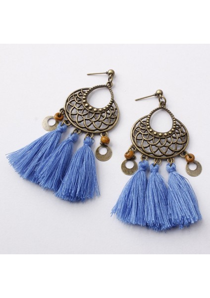 Mavi ve Çok Renkli Stil Kadın Moda Püskül Küpeler ile Dokuma Küpeler Bohem Tarzı (Yurt Dışından) fırsatları