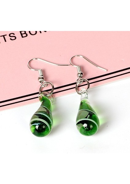 Yeşil Stil Moda Su Damlası Küpe Murano Cam Içine Yapay Çiçekli Gümüş Kadın Küpe (Yurt Dışından)