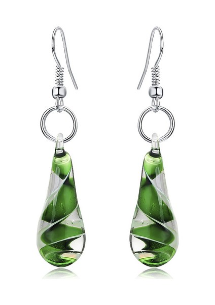 Yeşil Stil Moda Su Damlası Küpe Murano Cam Içine Yapay Çiçekli Gümüş Kadın Küpe (Yurt Dışından) fiyatları