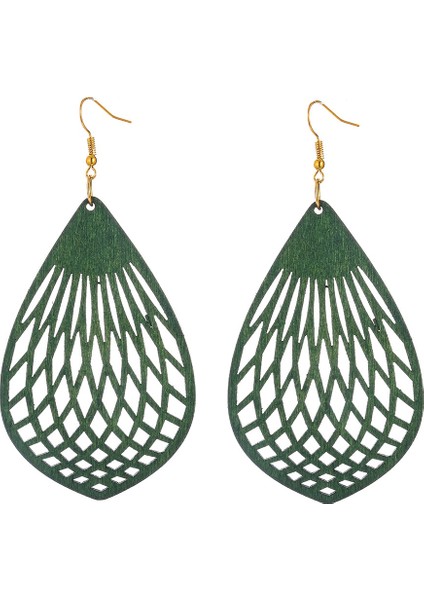 Yeşil Stil Ahşap Hollow Geometrik Küpe Moda Su Damlası Küpe (Yurt Dışından)