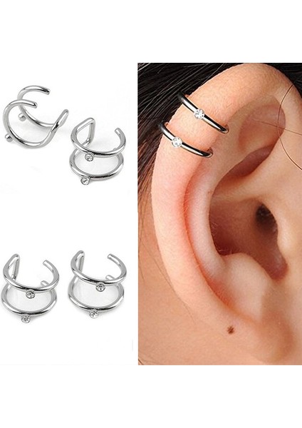 Basit Paslanmaz Çelik Sahte Piercing 2 Sıra Helix Kıkırdak Manşet Wrap Küpe Klipsi (Yurt Dışından) fiyatları