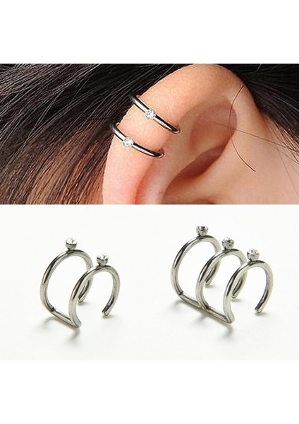 Basit Paslanmaz Çelik Sahte Piercing 2 Sıra Helix Kıkırdak Manşet Wrap Küpe Klipsi (Yurt Dışından) modelleri