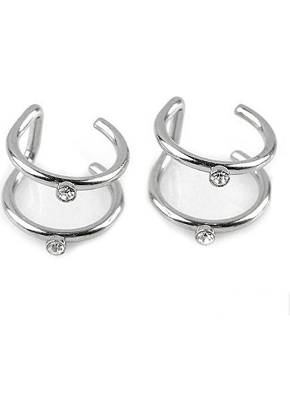Basit Paslanmaz Çelik Sahte Piercing 2 Sıra Helix Kıkırdak Manşet Wrap Küpe Klipsi (Yurt Dışından) fırsatları
