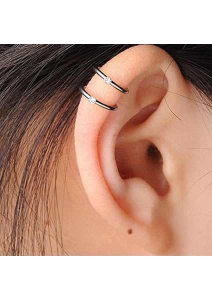 Basit Paslanmaz Çelik Sahte Piercing 2 Sıra Helix Kıkırdak Manşet Wrap Küpe Klipsi (Yurt Dışından) indirimleri