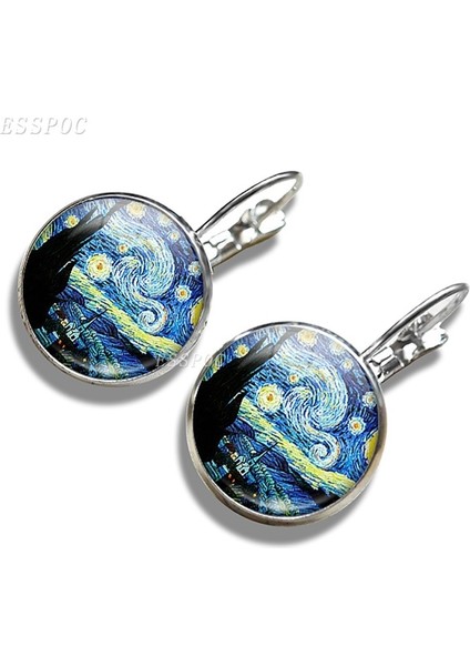 Gümüş Tarzı No.5 Boyutu Gümüş Sanat Van Gogh Yıldızlı Gece Tablo Halka Küpe Ayçiçeği Tibet Cam Kabinli Kanca Küpe Kadınlar Için Vintage Takı (Yurt Dışından) modelleri