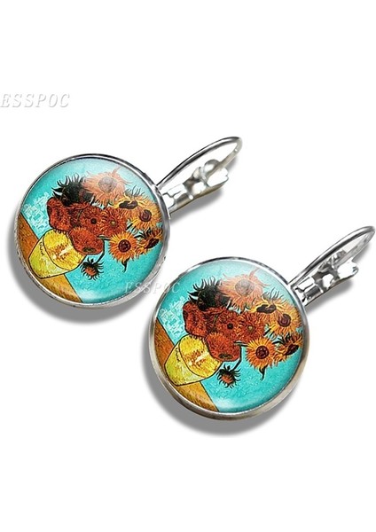 Gümüş Tarzı No.5 Boyutu Gümüş Sanat Van Gogh Yıldızlı Gece Tablo Halka Küpe Ayçiçeği Tibet Cam Kabinli Kanca Küpe Kadınlar Için Vintage Takı (Yurt Dışından) fırsatları