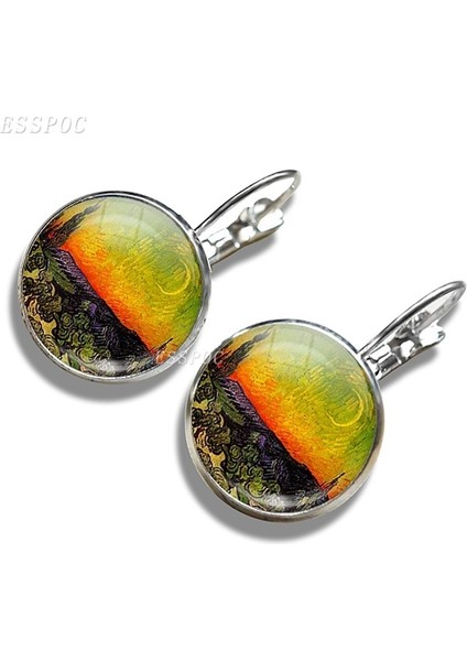 Gümüş Tarzı No.5 Boyutu Gümüş Sanat Van Gogh Yıldızlı Gece Tablo Halka Küpe Ayçiçeği Tibet Cam Kabinli Kanca Küpe Kadınlar Için Vintage Takı (Yurt Dışından) indirimleri