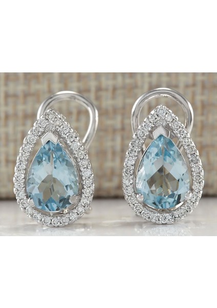 Açık Mavi Stil Womeear Kesim Akik Gümüş Küpe Düşen Küpe (Yurt Dışından)