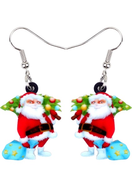 Kırmızı / Lacivert Tarzı Kadın Kızlar Gençler Için Noel Baba Küpe Takı Hediye Aksesuarı (Yurt Dışından)