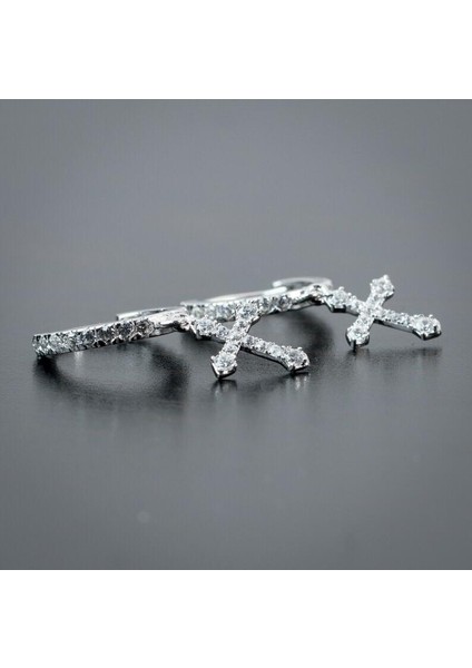 Altın Erkek Kadın Beyaz Altın Gümüş Dangle Çapraz Damla Huggie Hoop Küpe (Yurt Dışından) modelleri