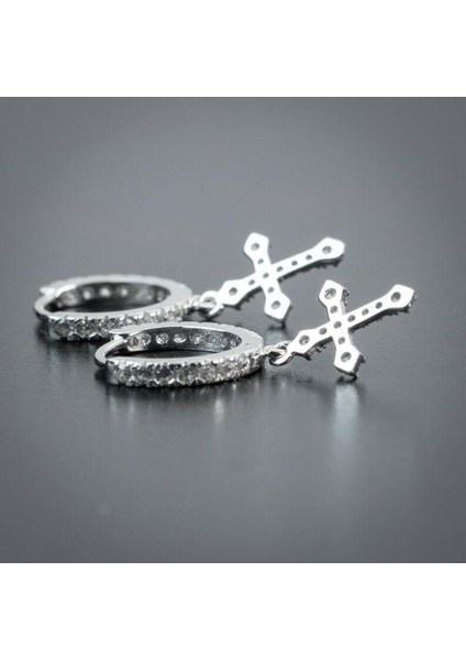 Altın Erkek Kadın Beyaz Altın Gümüş Dangle Çapraz Damla Huggie Hoop Küpe (Yurt Dışından) fırsatları