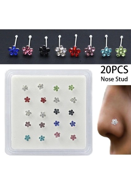 20 Adet / Kutu Sekiz Renkli Güzel Çiçek Şekilli Rhinestone Burun Halkaları Sıcak Satış (Yurt Dışından)