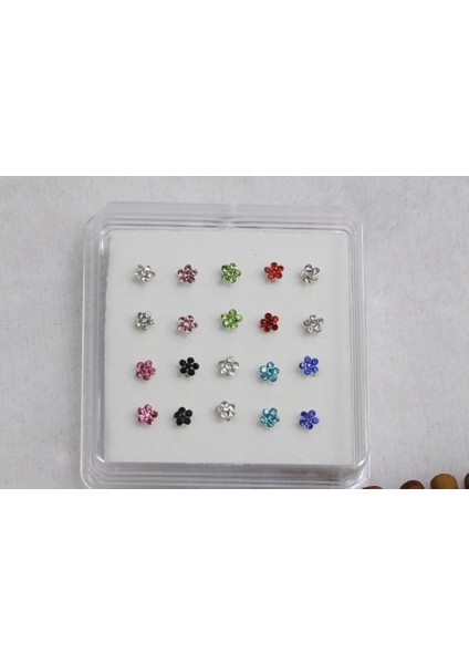 20 Adet / Kutu Sekiz Renkli Güzel Çiçek Şekilli Rhinestone Burun Halkaları Sıcak Satış (Yurt Dışından) indirimleri