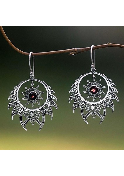 Gümüş Tarzı Vintage Gümüş Küpe Hindu Shiva Ateş Küpe Kolye Doğal Yakut Kadın Küpeler Takı Hediye (Yurt Dışından)