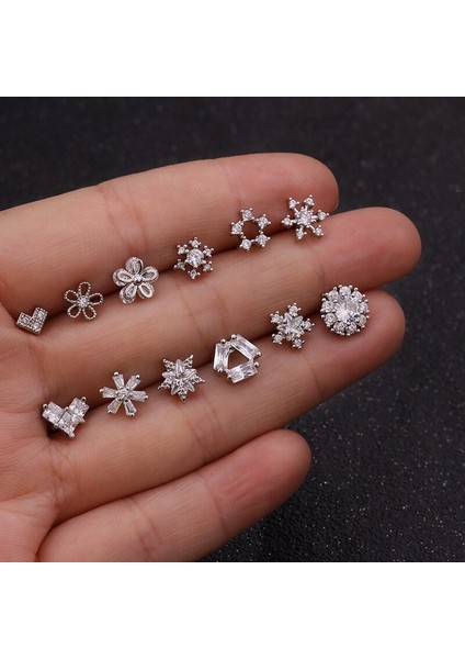 Gümüş Tarzı No.2 Boyutu 1 Adet Çeşitli Kristal Çiçek Kıkırdak Piercing Helix Takı Paslanmaz Çelik Cz Kulak Iğnesi Tragus Kıkırdak Conch Küpe Iğnesi (Yurt Dışından)