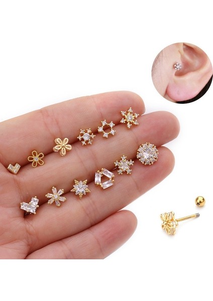 Gümüş Tarzı No.2 Boyutu 1 Adet Çeşitli Kristal Çiçek Kıkırdak Piercing Helix Takı Paslanmaz Çelik Cz Kulak Iğnesi Tragus Kıkırdak Conch Küpe Iğnesi (Yurt Dışından)