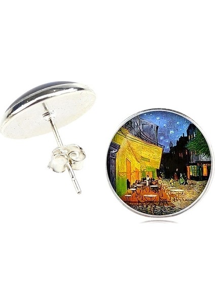 Gümüş Tarzı No.11 Boyutu Vintage Van Gogh Tablo Serisi Küpe Van Gogh Yıldızlı Gece Tibet Gümüşü Küpe Sanat Takı Kadınlar ve Aşıklar Için (Yurt Dışından)