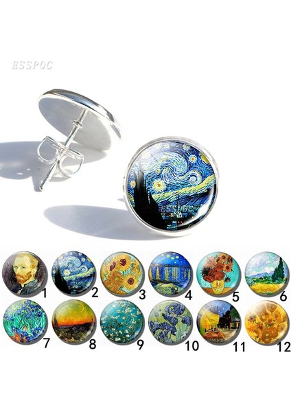 Gümüş Tarzı No.11 Boyutu Vintage Van Gogh Tablo Serisi Küpe Van Gogh Yıldızlı Gece Tibet Gümüşü Küpe Sanat Takı Kadınlar ve Aşıklar Için (Yurt Dışından)