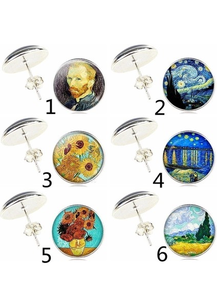 Gümüş Tarzı No.11 Boyutu Vintage Van Gogh Tablo Serisi Küpe Van Gogh Yıldızlı Gece Tibet Gümüşü Küpe Sanat Takı Kadınlar ve Aşıklar Için (Yurt Dışından)