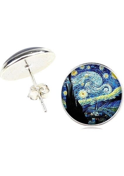 Gümüş Tarzı No.11 Boyutu Vintage Van Gogh Tablo Serisi Küpe Van Gogh Yıldızlı Gece Tibet Gümüşü Küpe Sanat Takı Kadınlar ve Aşıklar Için (Yurt Dışından)