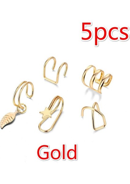 Gümüş Tarzı 5 Adet/takım Moda Punk Rock Kulak Kelepçesi Wrap Küpe No Piercing-Clip On Kıkırdak Wrap Küpe Takı Kadınlar Için Hediye (Yurt Dışından)