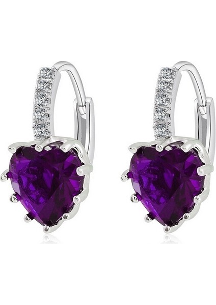 Pembe Tarzı 18K Beyaz Altın Kaplama 6 Renk Taşlı Kalp Kristal Halka Klipsli Küpe (Yurt Dışından) modelleri