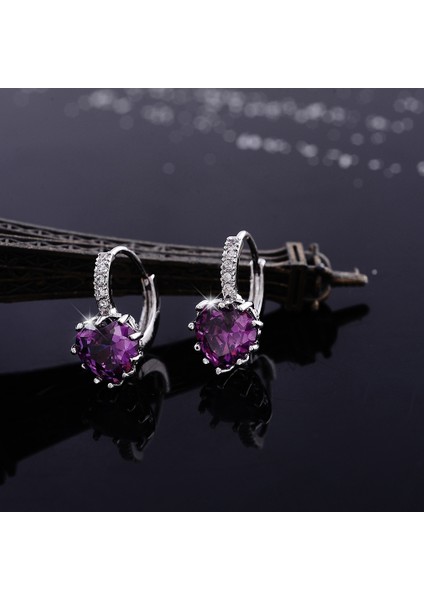 Pembe Tarzı 18K Beyaz Altın Kaplama 6 Renk Taşlı Kalp Kristal Halka Klipsli Küpe (Yurt Dışından) fırsatları
