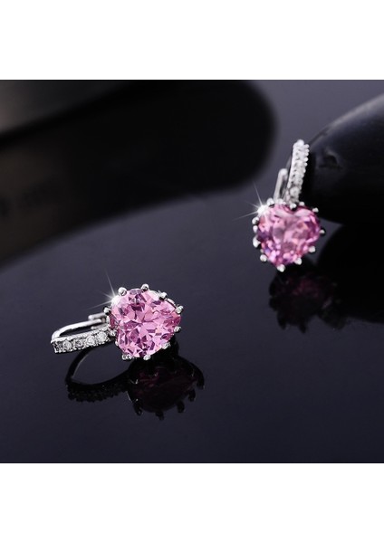Pembe Tarzı 18K Beyaz Altın Kaplama 6 Renk Taşlı Kalp Kristal Halka Klipsli Küpe (Yurt Dışından) indirimleri