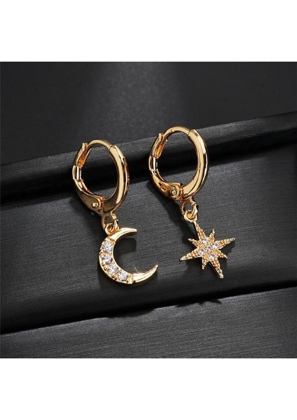 Gümüş Tarzı Yeni Lver Kişilik Asimetrik Yıldız Ay Küpe Kadın Zirkon Küpe Takı (Yurt Dışından) fırsatları