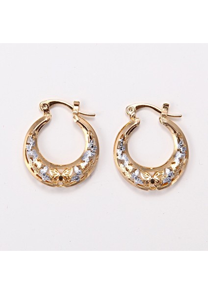 14 Ayar Katı Sarı Altın Kaplama Gümüş Iki Tonlu Kadın Düğün Takı Küpe (Yurt Dışından)