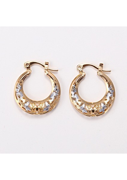 14 Ayar Katı Sarı Altın Kaplama Gümüş Iki Tonlu Kadın Düğün Takı Küpe (Yurt Dışından) fiyatları