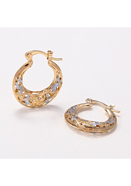 14 Ayar Katı Sarı Altın Kaplama Gümüş Iki Tonlu Kadın Düğün Takı Küpe (Yurt Dışından) fırsatları