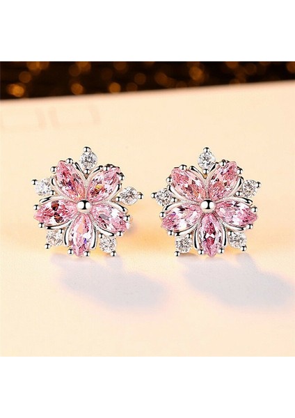 Sevimli Gümüş Pembe Topaz Haç Cz Sakura Çiçeği Küpe Düğün Takı (Yurt Dışından)