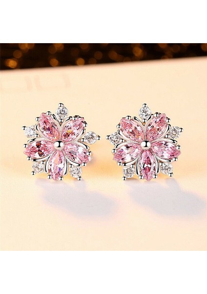 Sevimli Gümüş Pembe Topaz Haç Cz Sakura Çiçeği Küpe Düğün Takı (Yurt Dışından) fiyatları