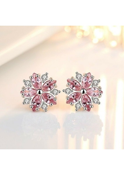 Sevimli Gümüş Pembe Topaz Haç Cz Sakura Çiçeği Küpe Düğün Takı (Yurt Dışından) modelleri