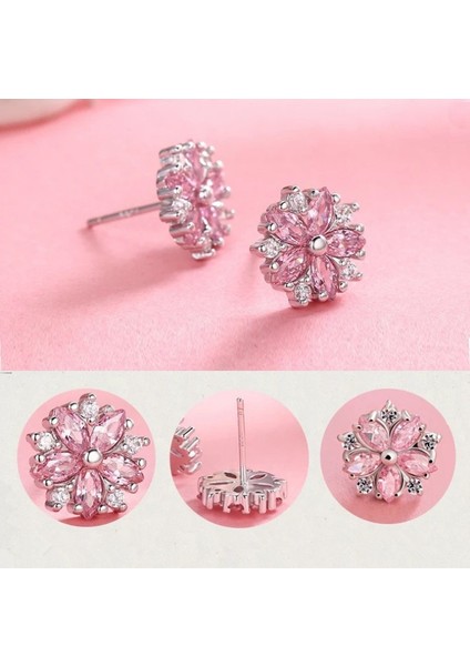 Sevimli Gümüş Pembe Topaz Haç Cz Sakura Çiçeği Küpe Düğün Takı (Yurt Dışından) fırsatları
