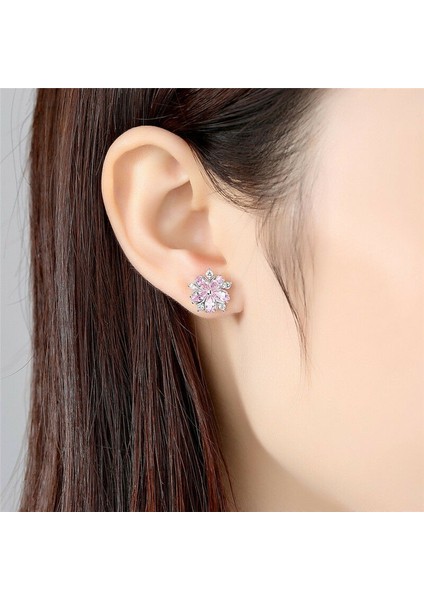 Sevimli Gümüş Pembe Topaz Haç Cz Sakura Çiçeği Küpe Düğün Takı (Yurt Dışından) indirimleri