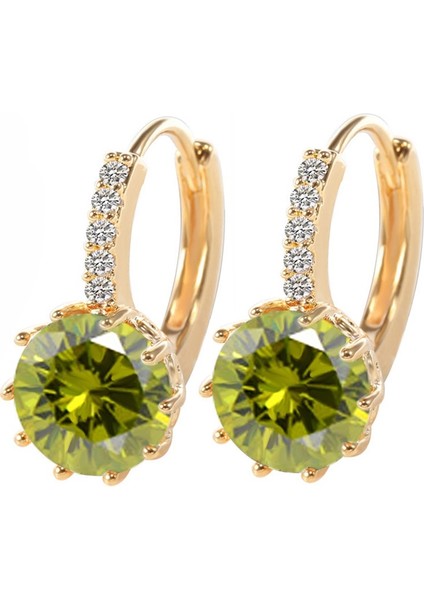 Altın ve Zeytin Yeşili Tarzı 18K Beyaz Altın Kaplama 9 Renkli Kübik Zirkonya Zarif Halka Küpe (Yurt Dışından)