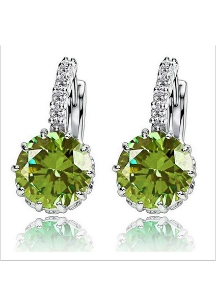 Altın ve Zeytin Yeşili Tarzı 18K Beyaz Altın Kaplama 9 Renkli Kübik Zirkonya Zarif Halka Küpe (Yurt Dışından) fiyatları