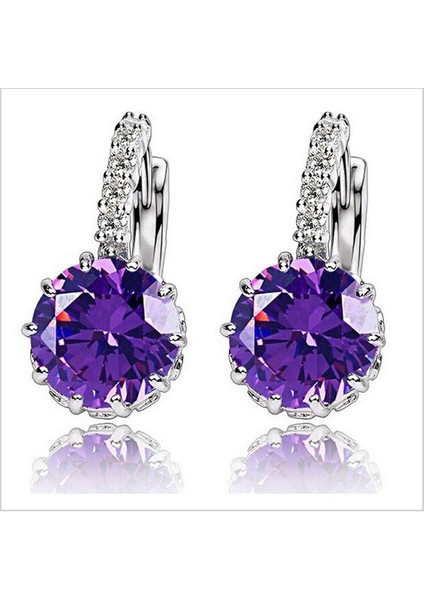 Altın ve Zeytin Yeşili Tarzı 18K Beyaz Altın Kaplama 9 Renkli Kübik Zirkonya Zarif Halka Küpe (Yurt Dışından) modelleri