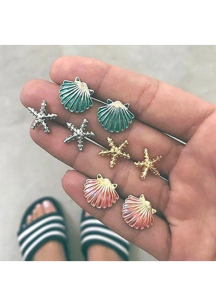 Çok Renkli Stil 4 Çift Trend Renkli Deniz Kabuğu Küpe Deniz Kabuğu Küpeler Kadın Plaj Benzersiz Küpe Seti Takı (Yurt Dışından)