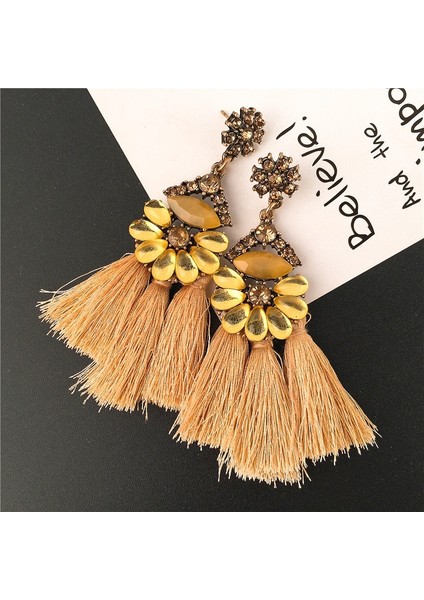 Sarı Stil Kadınlar Için Bohem Etnik Büyük Uzun Püsküllü Küpe Moda Takı Damlalık Küpe (Yurt Dışından)