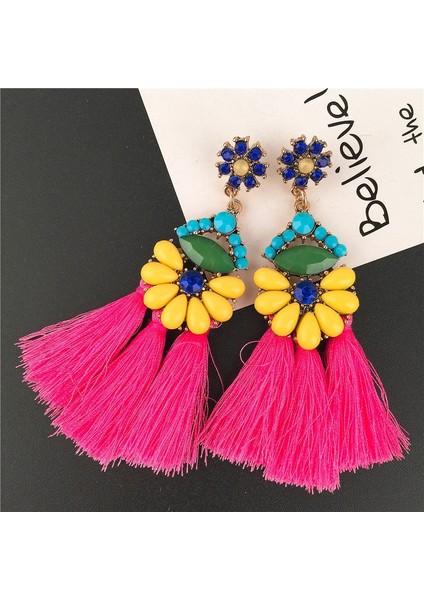Sarı Stil Kadınlar Için Bohem Etnik Büyük Uzun Püsküllü Küpe Moda Takı Damlalık Küpe (Yurt Dışından) modelleri