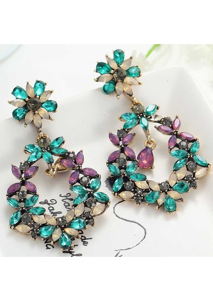 Çok Renkli Stil El Yapımı Moda Takı Küpe Kadın Antik Altın Gri Taşlar Beyaz Mor Opalesans Yeşil Kristal Cam Taşlar Uzun Kulak Pimi Damlalı Küpe 6.8 cm (Yurt Dışından) fiyatları