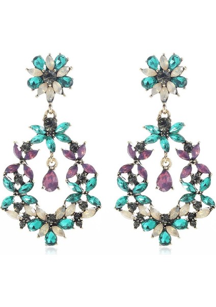 Çok Renkli Stil El Yapımı Moda Takı Küpe Kadın Antik Altın Gri Taşlar Beyaz Mor Opalesans Yeşil Kristal Cam Taşlar Uzun Kulak Pimi Damlalı Küpe 6.8 cm (Yurt Dışından) modelleri