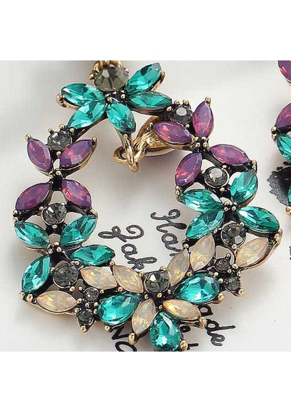 Çok Renkli Stil El Yapımı Moda Takı Küpe Kadın Antik Altın Gri Taşlar Beyaz Mor Opalesans Yeşil Kristal Cam Taşlar Uzun Kulak Pimi Damlalı Küpe 6.8 cm (Yurt Dışından) fırsatları