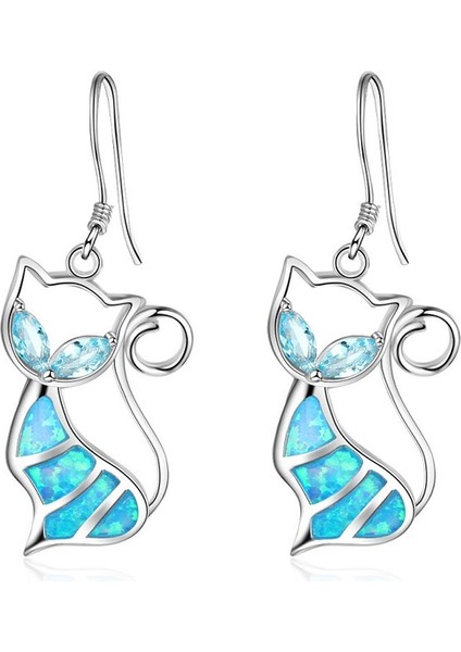 Yeşil Stil Sevimli Küçük Kedi Kolye Küpe Mavi Ateş Opal Küpe Safir Işlemeli Kadın Düğün Takıları (Yurt Dışından) fiyatları